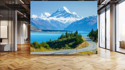 A mountain range with a blue lake in the background Wall mural