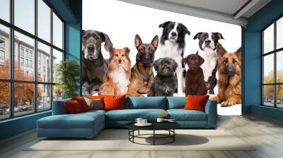 Group of nine dogs in front of a white background Wall mural