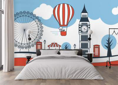 London skyline illustration vector icon set pack Wall mural