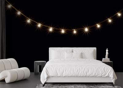 Christmas Lights, Garland with Small  Led Lamps Shining on Black Background. Wall mural