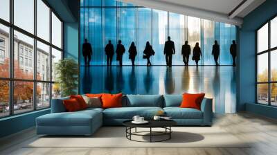 Silhouettes of Business People Walking in Office Building Wall mural