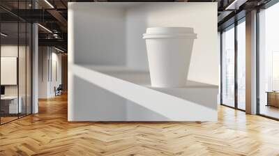 Vibrant Takeaway Cup in Various Colors with a Blurred Coffee Shop Background for Mockup and Branding Use Wall mural