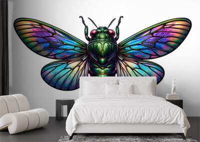 Holographic Cicada Sticker with Spectrum of Reflective Colors Including Blue, Purple, and Green Wall mural