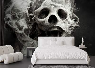 Abstract, surreal, creepy skull of smoke.Digital art Wall mural