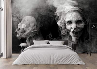 Abstract, surreal, creepy skull of smoke.Digital art Wall mural