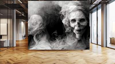 Abstract, surreal, creepy skull of smoke.Digital art Wall mural