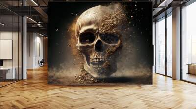 Abstract, surreal, creepy skull turning in dust.Halloween concept. Digital art Wall mural