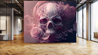 Abstract, surreal, elegant skull with pink roses.Digital art Wall mural