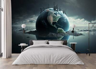 Concept of global warning, flooding, climate change and dying Earth. Wall mural