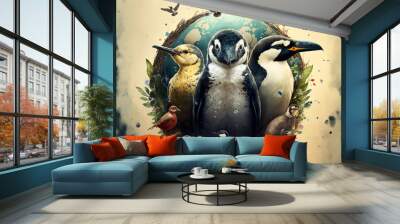 Earth Day or World Wildlife Day concept. Save our planet, protect green nature. Generative ai. Wall mural