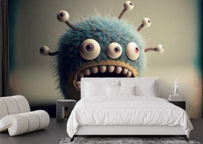 Funny little monster mascot, digital illustration Wall mural