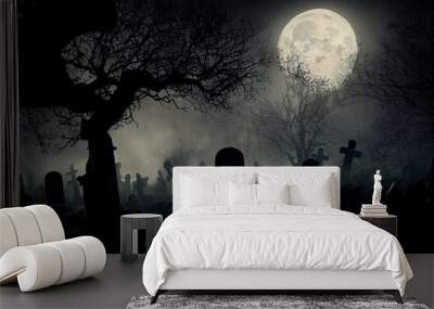 Horror cemetery at night.Digital art Wall mural