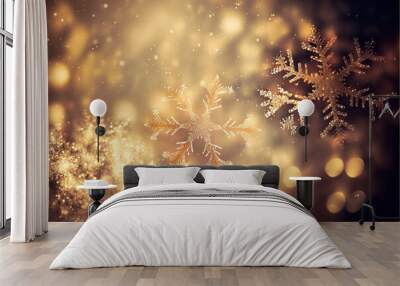 Magic holiday abstract glitter background with blinking stars and falling snowflakes. Wall mural