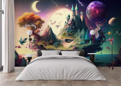 Magic imaginary world full with color and happiness. Generative ai. Wall mural