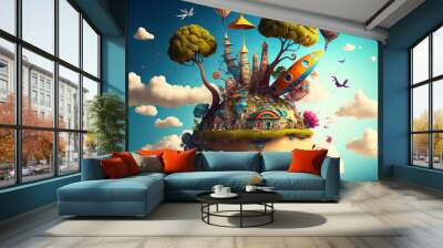 Magic imaginary world full with color and happiness. Generative ai. Wall mural