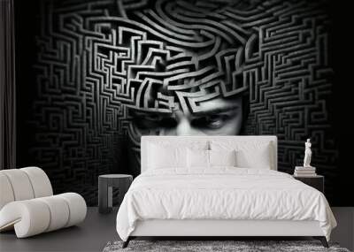 Maze in human brain. Inspiration, success, thinking and creativity concept. Generative ai Wall mural