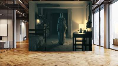 Scary ghost in haunted hotel room. Generative ai. Wall mural