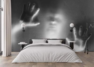 shadowy figure, man behind glass - horror background Wall mural