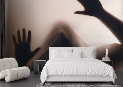 Shadowy figure behind glass - horror background Wall mural