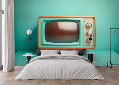 TV room. Vintage television on a painted wall background. Wall mural