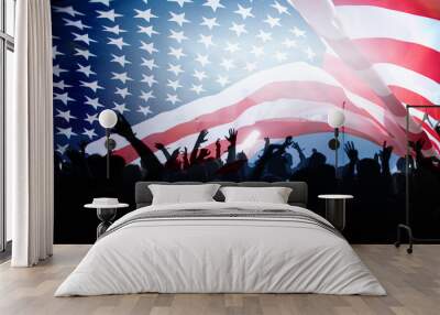 United States flag - crowd celebrating 4th of July Independence Day. Wall mural