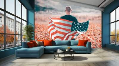 USA citizen with american flag. 4th of July. Freedom. Independence Day. Memorial day. Wall mural