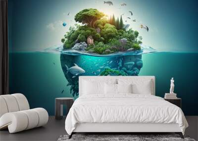 World environment and earth day concept with blue globe and eco friendly enviroment. Generative ai Wall mural