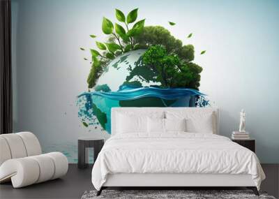 World environment and earth day concept with blue globe and eco friendly enviroment. Generative ai Wall mural