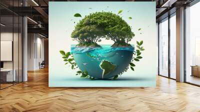 World environment and earth day concept with blue globe and eco friendly enviroment. Generative ai Wall mural