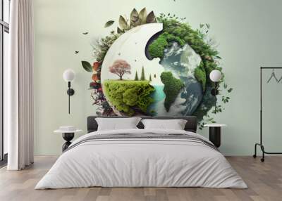 World environment and Earth Day concept with colorful globe and eco friendly enviroment. Generative ai. Wall mural