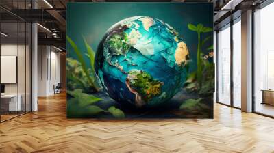 World environment and Earth Day concept with colorful globe and eco friendly enviroment. Generative ai. Wall mural