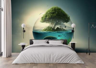 World environment and earth day concept with glass globe and eco friendly enviroment Wall mural