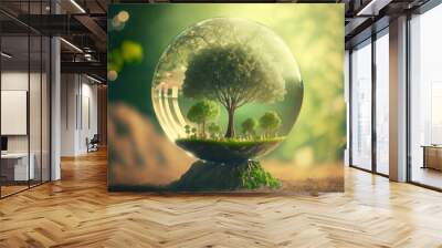 World environment and earth day concept with glass globe and eco friendly enviroment Wall mural