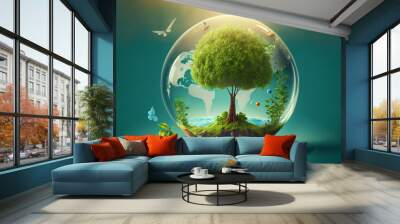 World environment and earth day concept with glass globe and eco friendly enviroment Wall mural