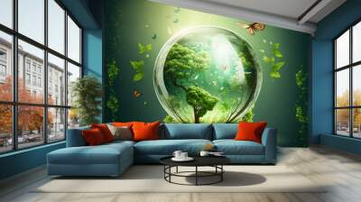 World environment and earth day concept with glass globe and eco friendly enviroment Wall mural