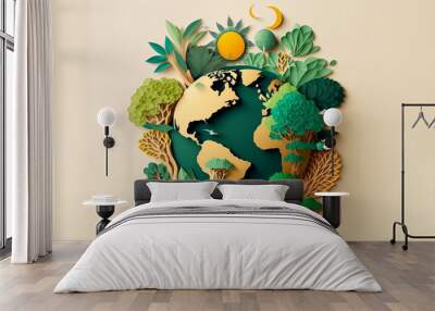 World environment and earth day concept with globe and eco friendly enviroment-paper art Wall mural