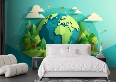 World environment and earth day concept with globe and eco friendly enviroment. Generative ai Wall mural