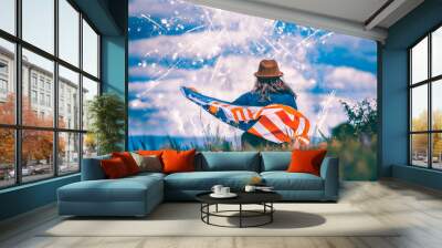 Young woman celebrating Independence Day. Wall mural