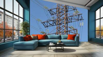 high voltage power line on blue sky Wall mural