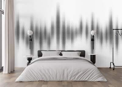 Black halftone pattern for screen blending mode. Halftone pattern audio waveform. Sound wave spectrum. Modern design rhythm of heart. Abstract dotted ornament isolated on white background Wall mural