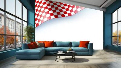 Flag for car race or motorsport rally on white. Checkered flag, red and white. Three dimensional vector illustration for races, competitions, lotto, bookmakers office, promotion of rates Wall mural