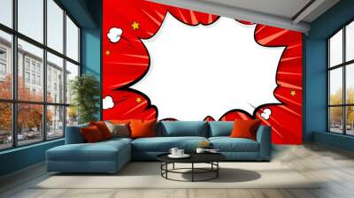 Pop art splash background, explosion in comics book style, blank layout template with halftone dots, clouds beams and isolated dots pattern on red backdrop. Vector template for ad, covers, posters. Wall mural