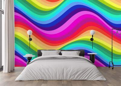 Psychedelic wavy background with colors of rainbow. Abstract pattern with flowing lines. Vector illustration Wall mural