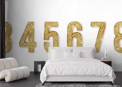 Set of golden numbers. Numbers from 0 to 9 with shimmering glitter isolated on white background. Golden dust, vector illustration, EPS10 Wall mural