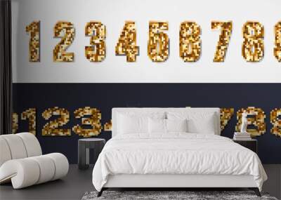 Set of realistic golden glittering numbers. EPS 10 Wall mural