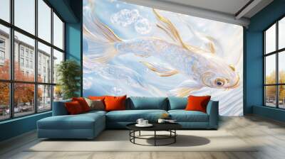 An elegant koi fish made of transparent glass swimming in water Wall mural