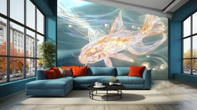 An elegant koi fish made of transparent glass swimming in water Wall mural