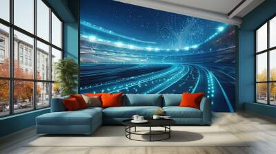 an technological olympic stadium with glowing data streams at night Wall mural