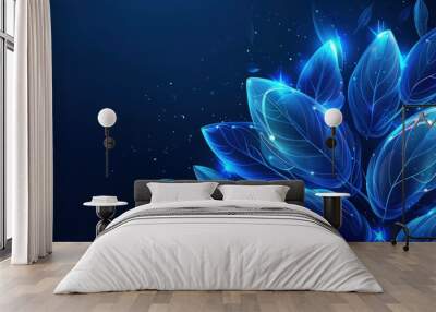 background image with abstract blue leaves in the style of digital and technological, copy space Wall mural