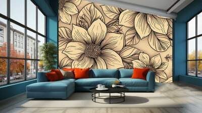 beautiful and dreamy pattern with flower and leaves background, soft colors Wall mural